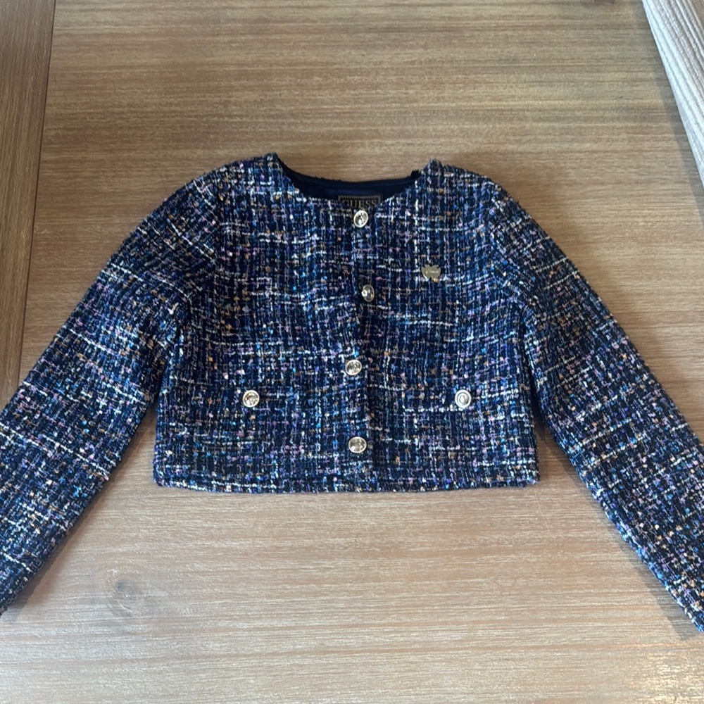 Guess Navy Tweed Jacket with Gold Accents